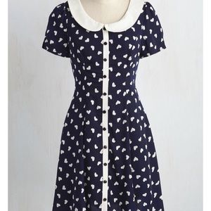 Navy A Line Peter Pan Dress w/ White heart print